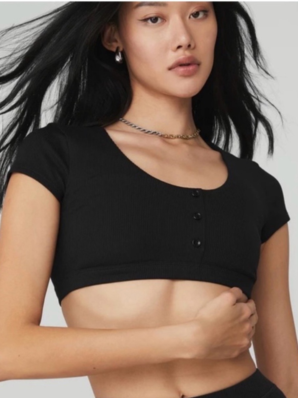 ALO Yoga Blissful Henley Bra Top in Black - S